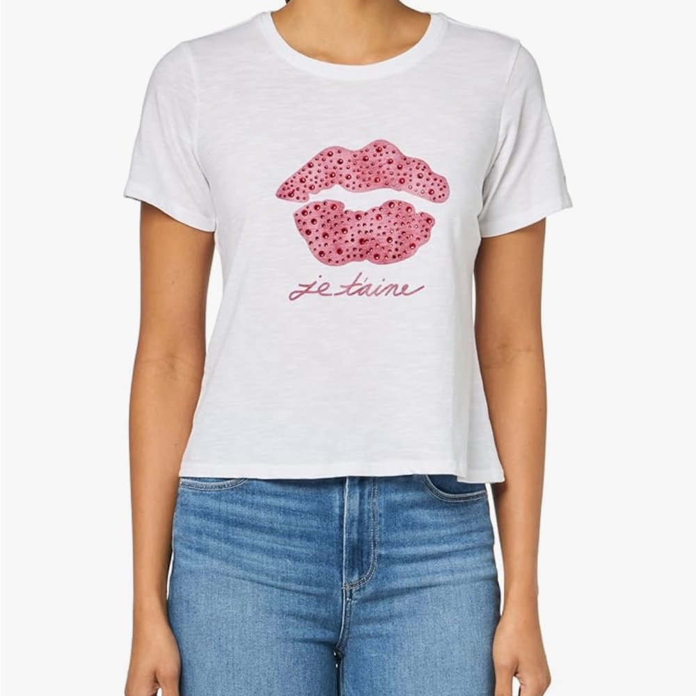 Cinq a Sept White Red Graphic Crop Tee